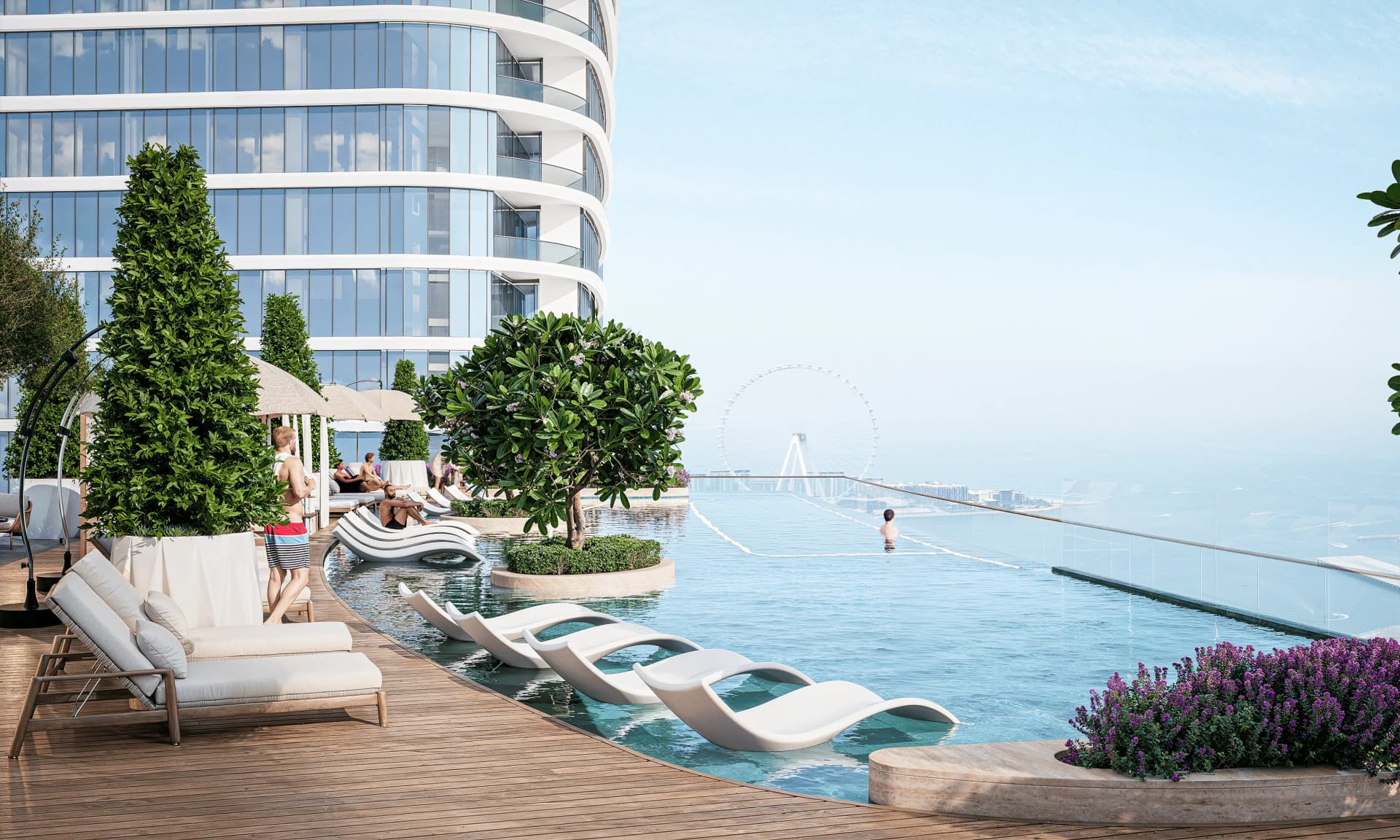 On the water — Sea on 3 sides and the canal on the fourth, with Palm Jumeirah in view from the homes that face it.