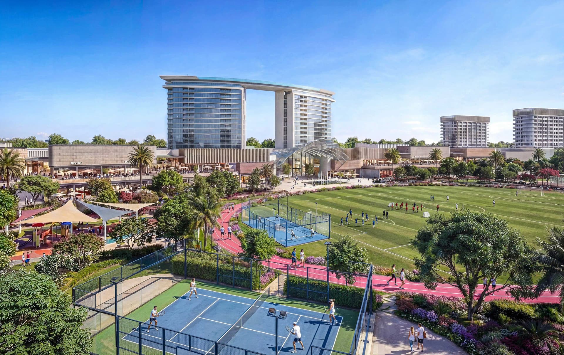Scale — 37.5M sq ft of masterplan, about half of it planned as parks, water and open space.