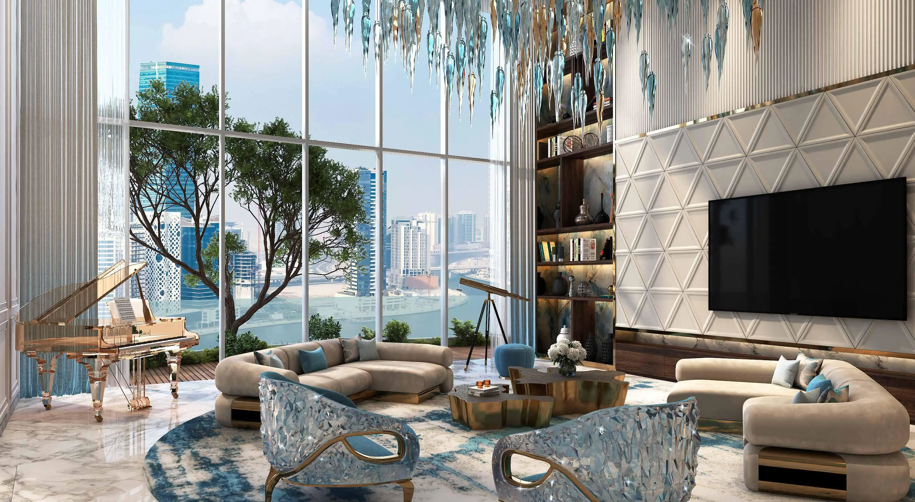 Chic Tower - Living Room Interior | DAMAC Properties
