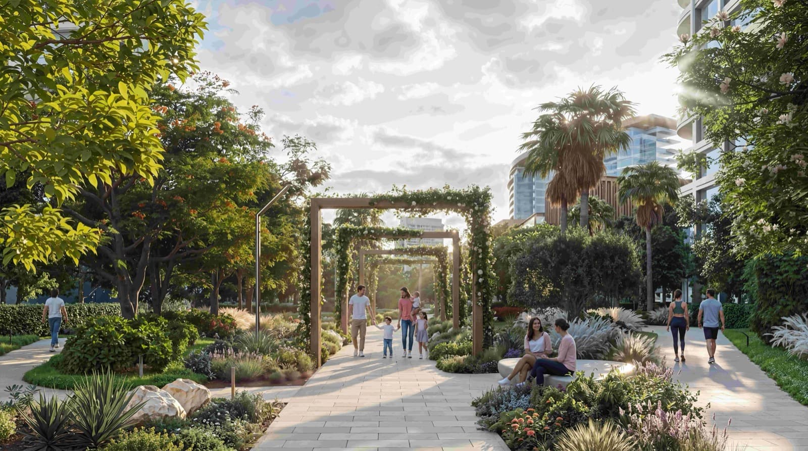 Parks — 9+ km wellness loop, with a central park of about 800,000 sq ft and some 20 km of cycling routes in the plan.